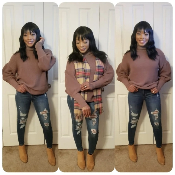 New With Tags Cute Puff Sleeve Turtle Neck Sweater. - Picture 1 of 1